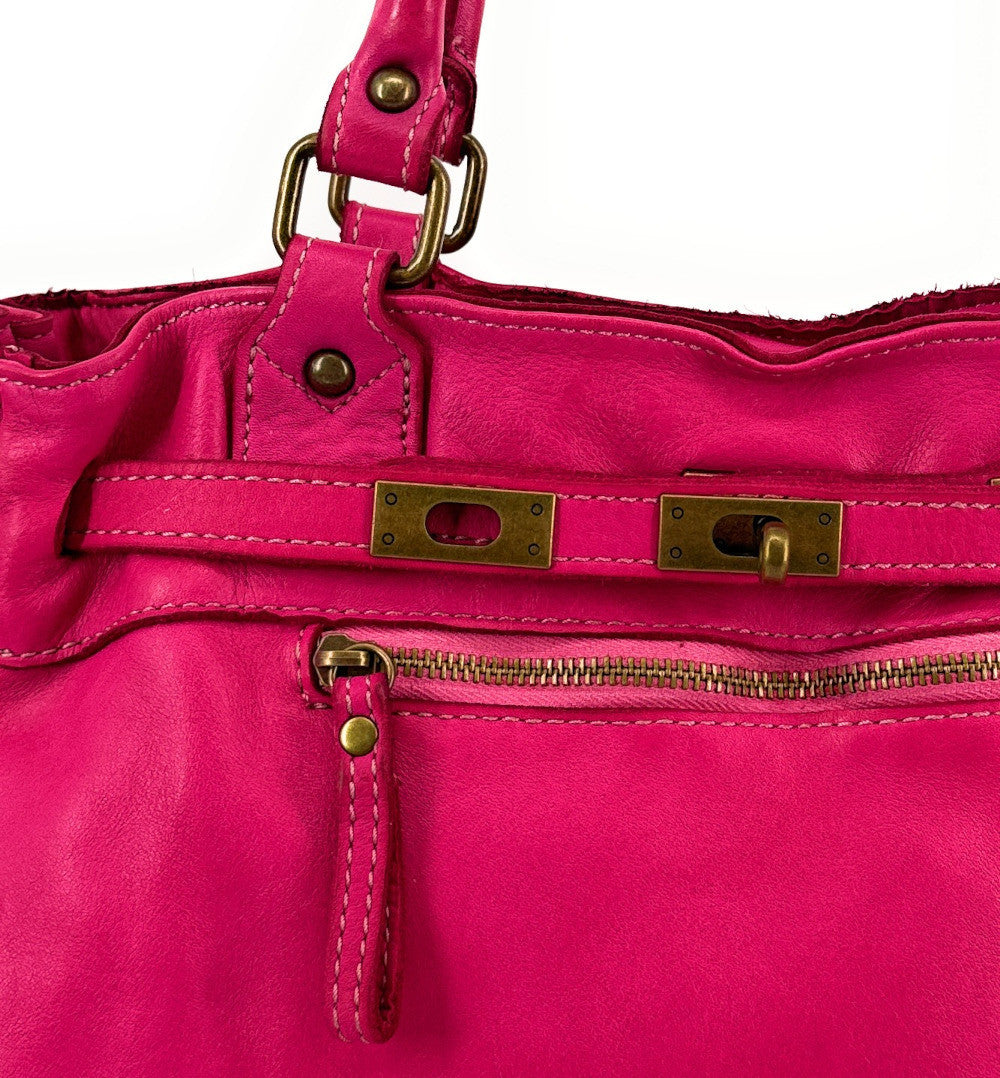 Sac cabas en cuir vintage MISS JEANNE Rose fuchsia