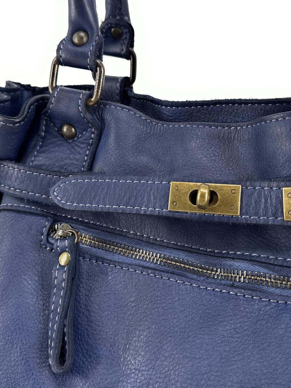 Sac cabas en cuir vintage MISS JEANNE Bleu profond