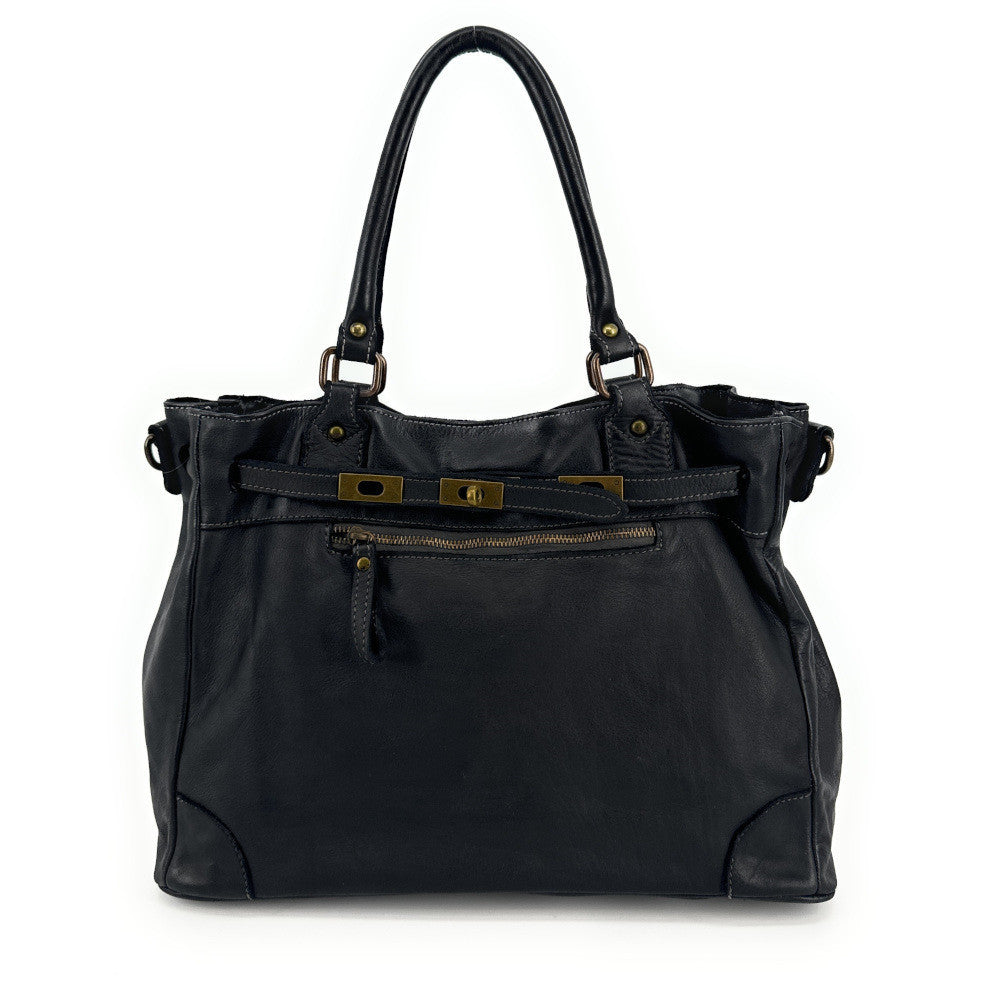 Sac cabas en cuir vintage MISS JEANNE Noir