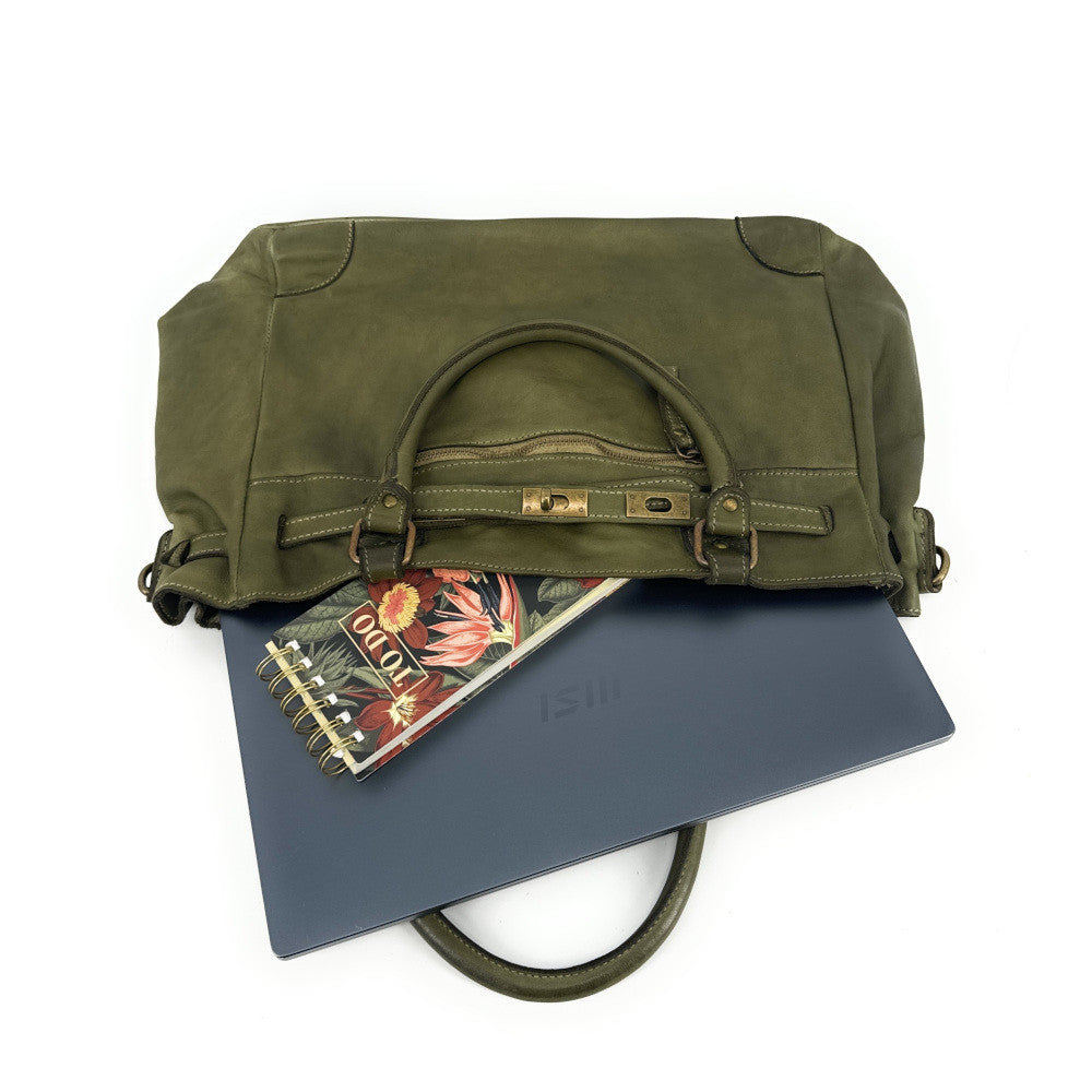 Sac cabas en cuir vintage MISS JEANNE Vert olive