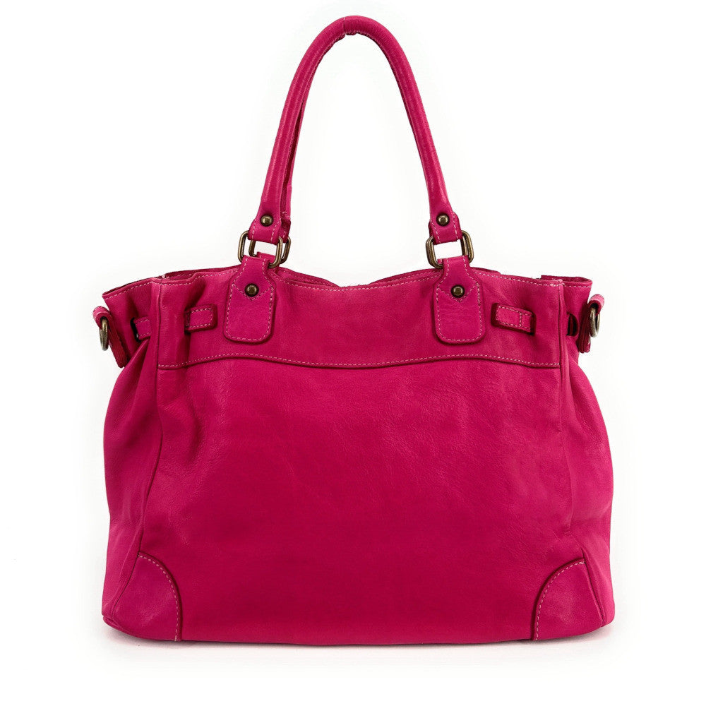 Sac cabas en cuir vintage MISS JEANNE Rose fuchsia