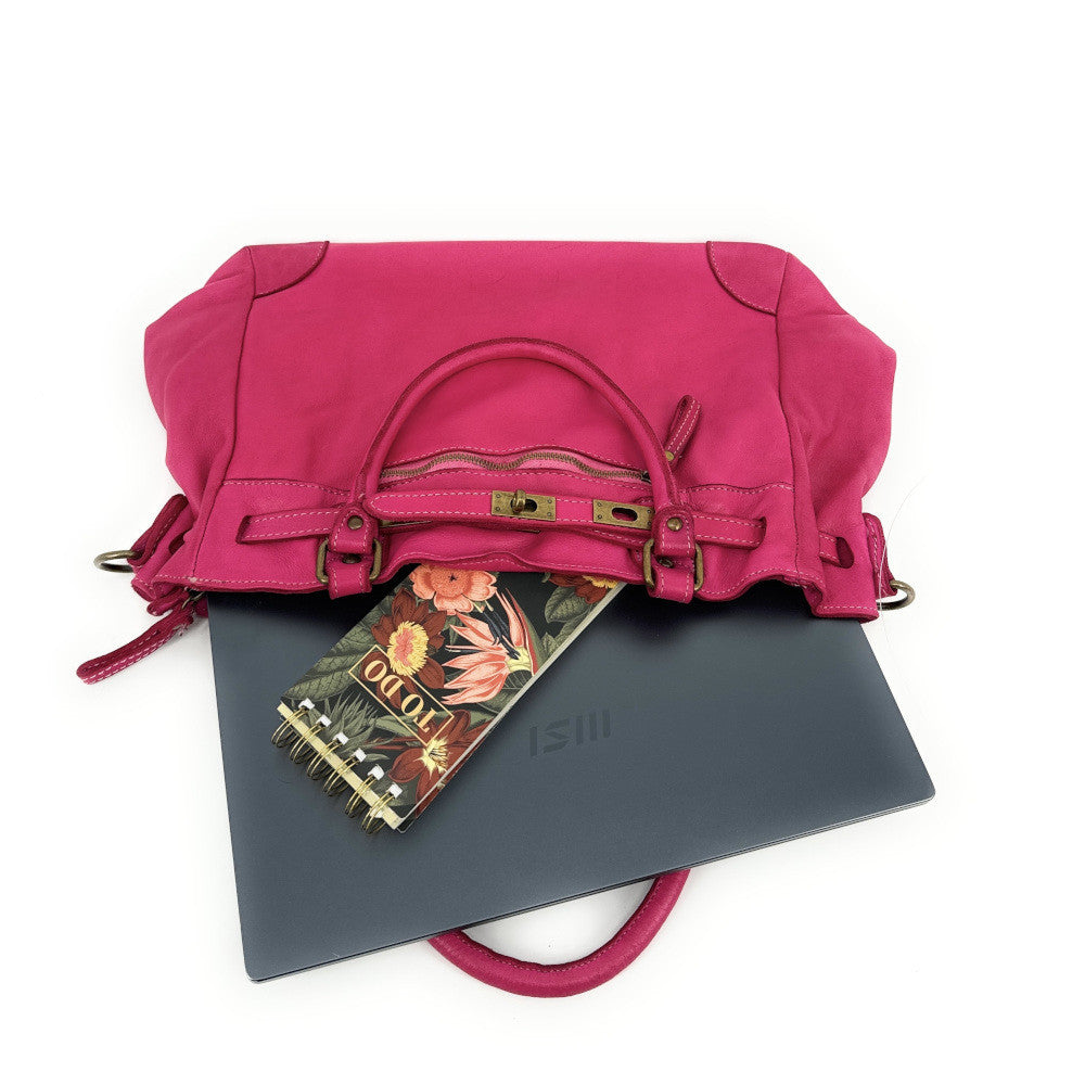 Sac cabas en cuir vintage MISS JEANNE Rose fuchsia