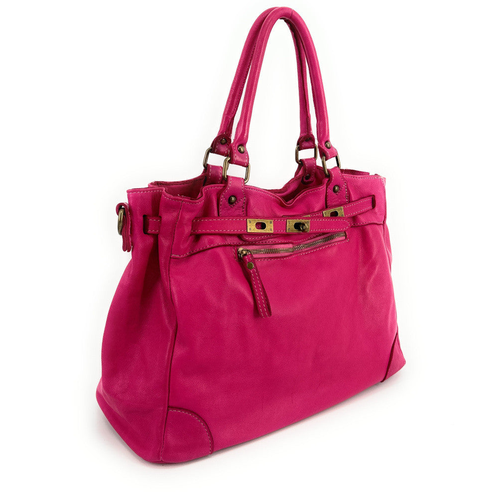 Sac cabas en cuir vintage MISS JEANNE Rose fuchsia