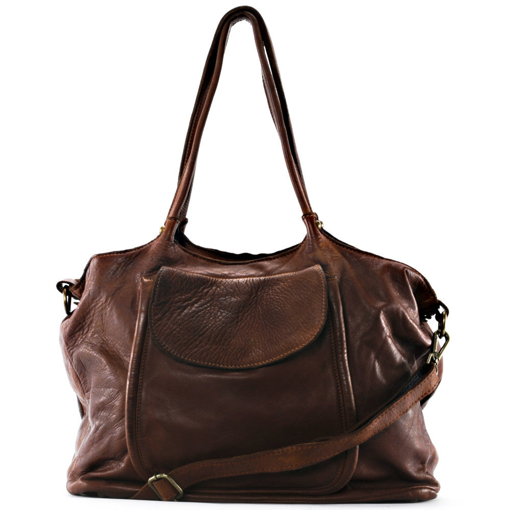 Sac cabas en cuir vintage MISS OH Camel foncé