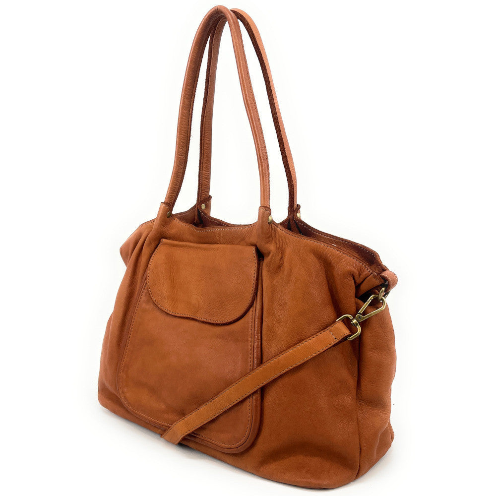 Sac cabas en cuir vintage MISS OH Camel