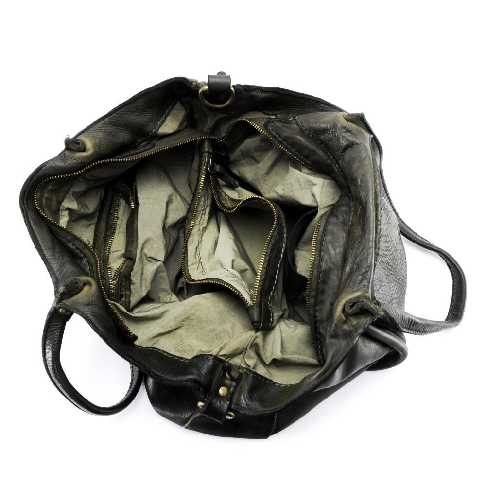 Sac cabas en cuir vintage MISS OH Kaki