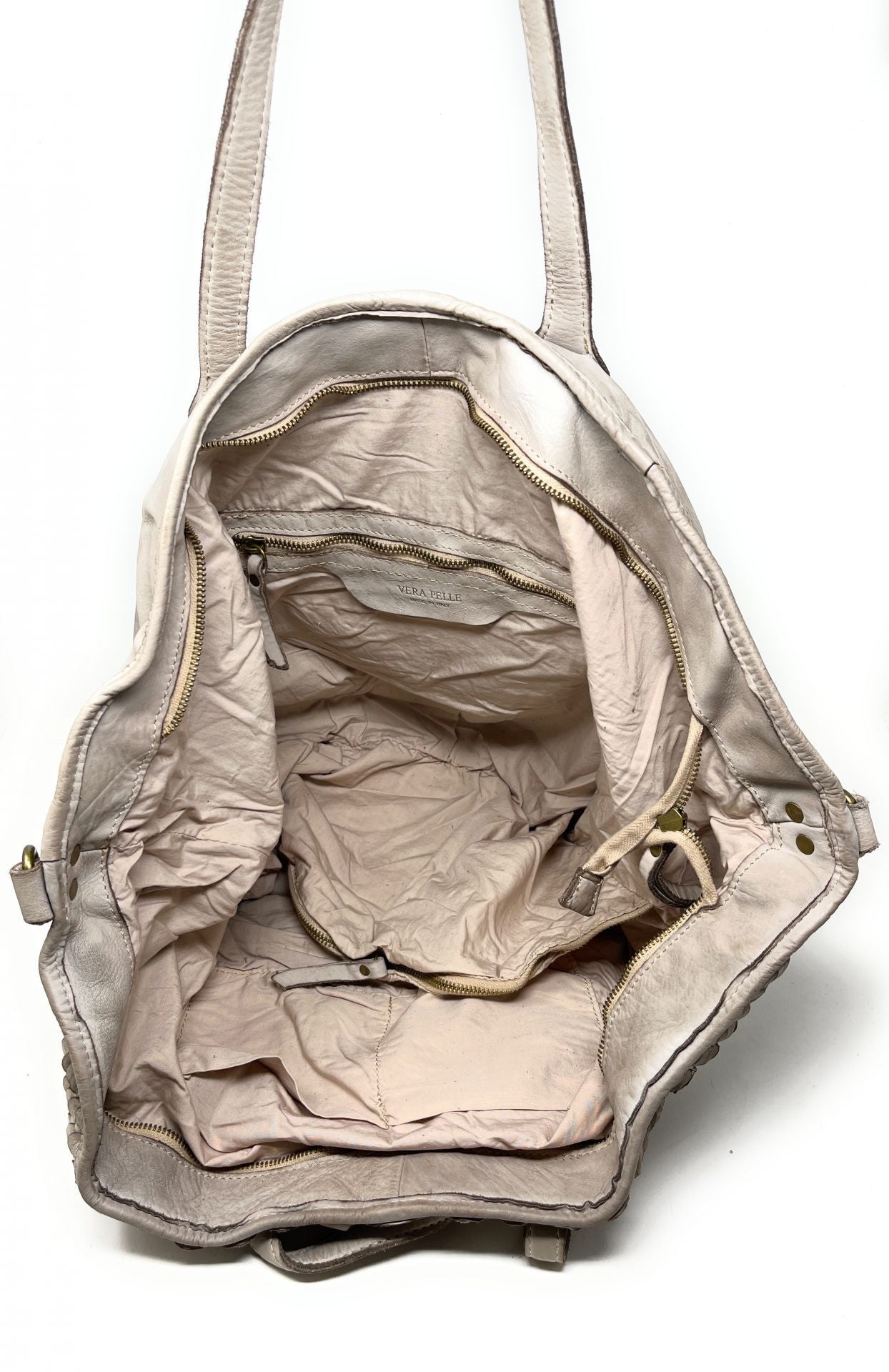 Sac cabas en cuir tressé vintage MISS SELAH Taupe