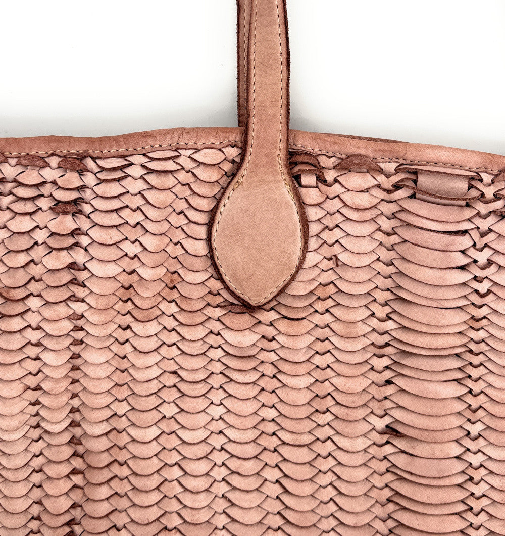 Sac cabas en cuir tressé vintage MISS SELAH Rose nude