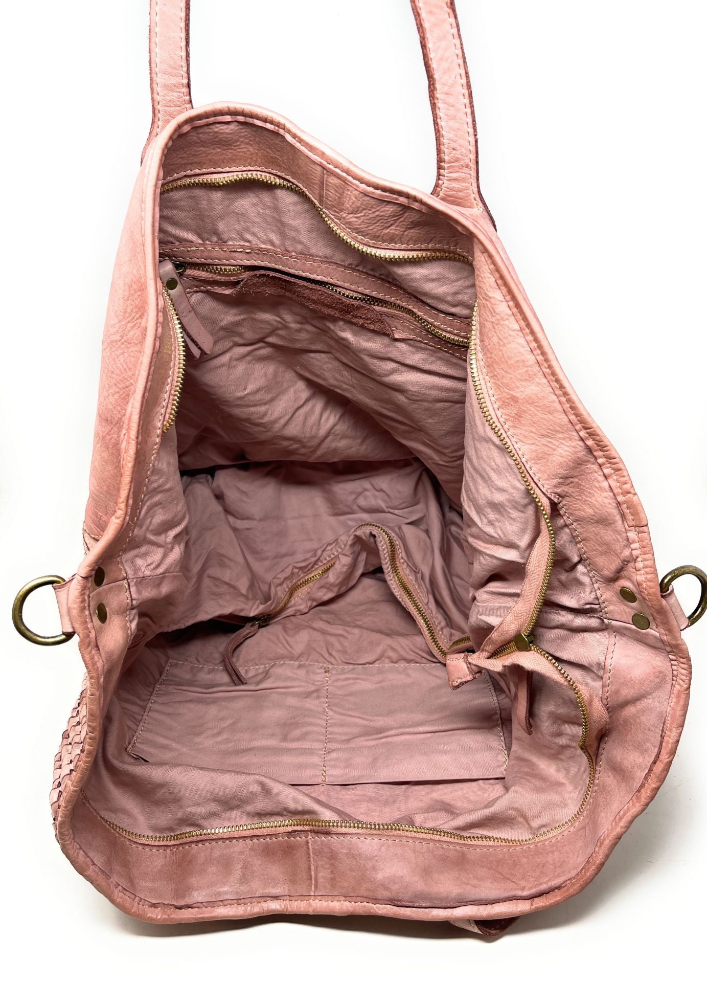 Sac cabas en cuir tressé vintage MISS SELAH Rose nude