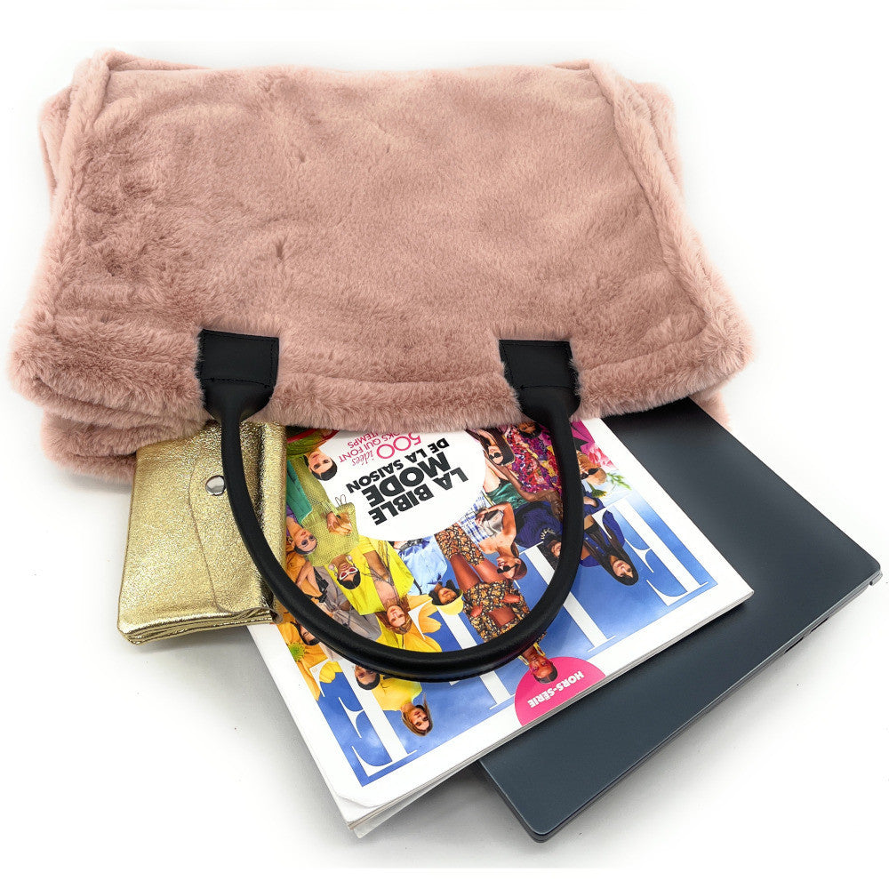 Sac cabas en fausse fourrure et cuir PILLOW Rose nude