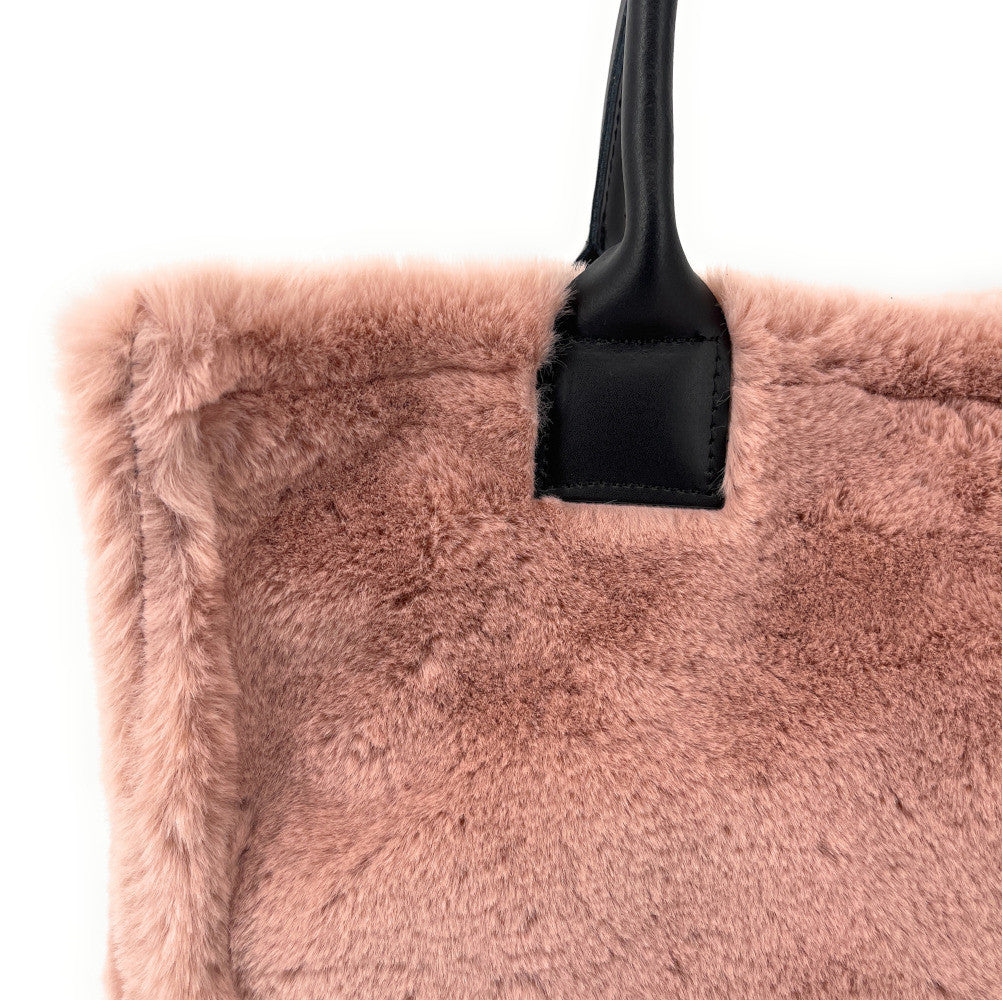 Sac cabas en fausse fourrure et cuir PILLOW Rose nude