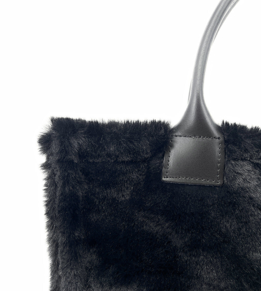 Sac cabas en fausse fourrure et cuir PILLOW Noir