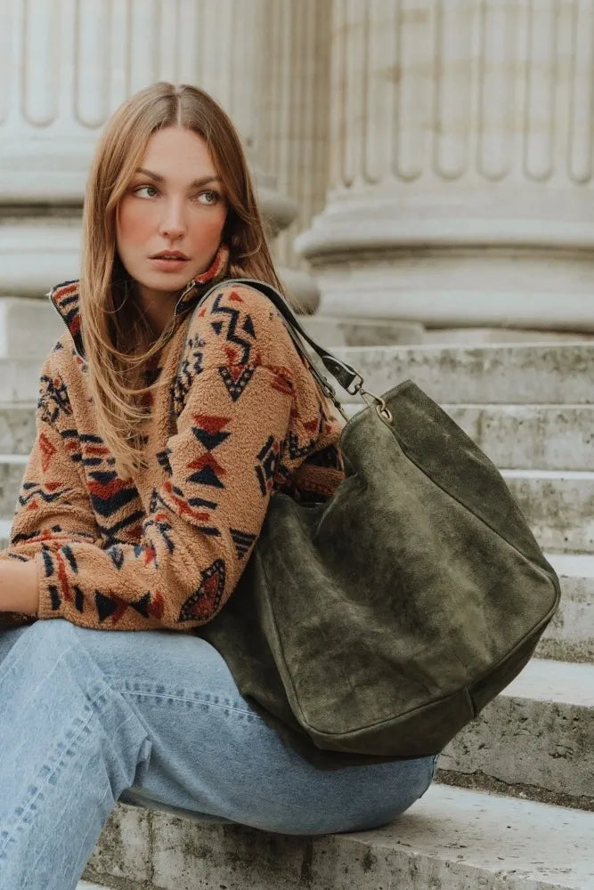 Sac cabas en croûte de cuir WOODLAND M81 Kaki