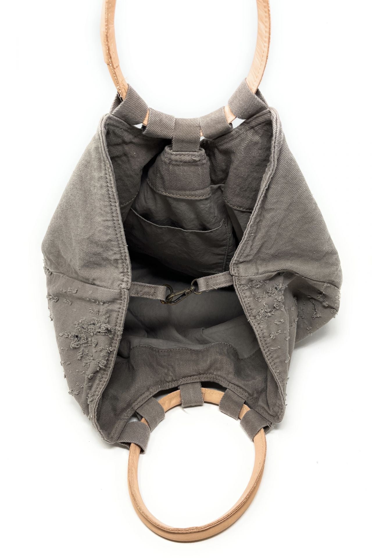 Sac cabas en toile de coton et cuir GOA Taupe