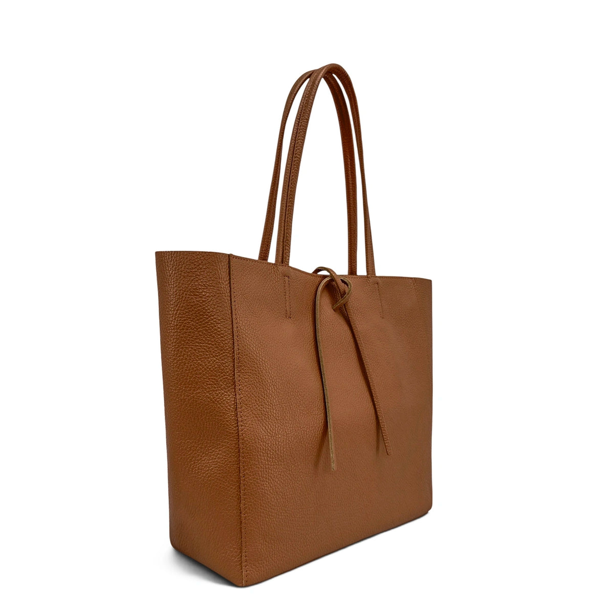 HOBART grained leather tote bag, Dark cognac brown