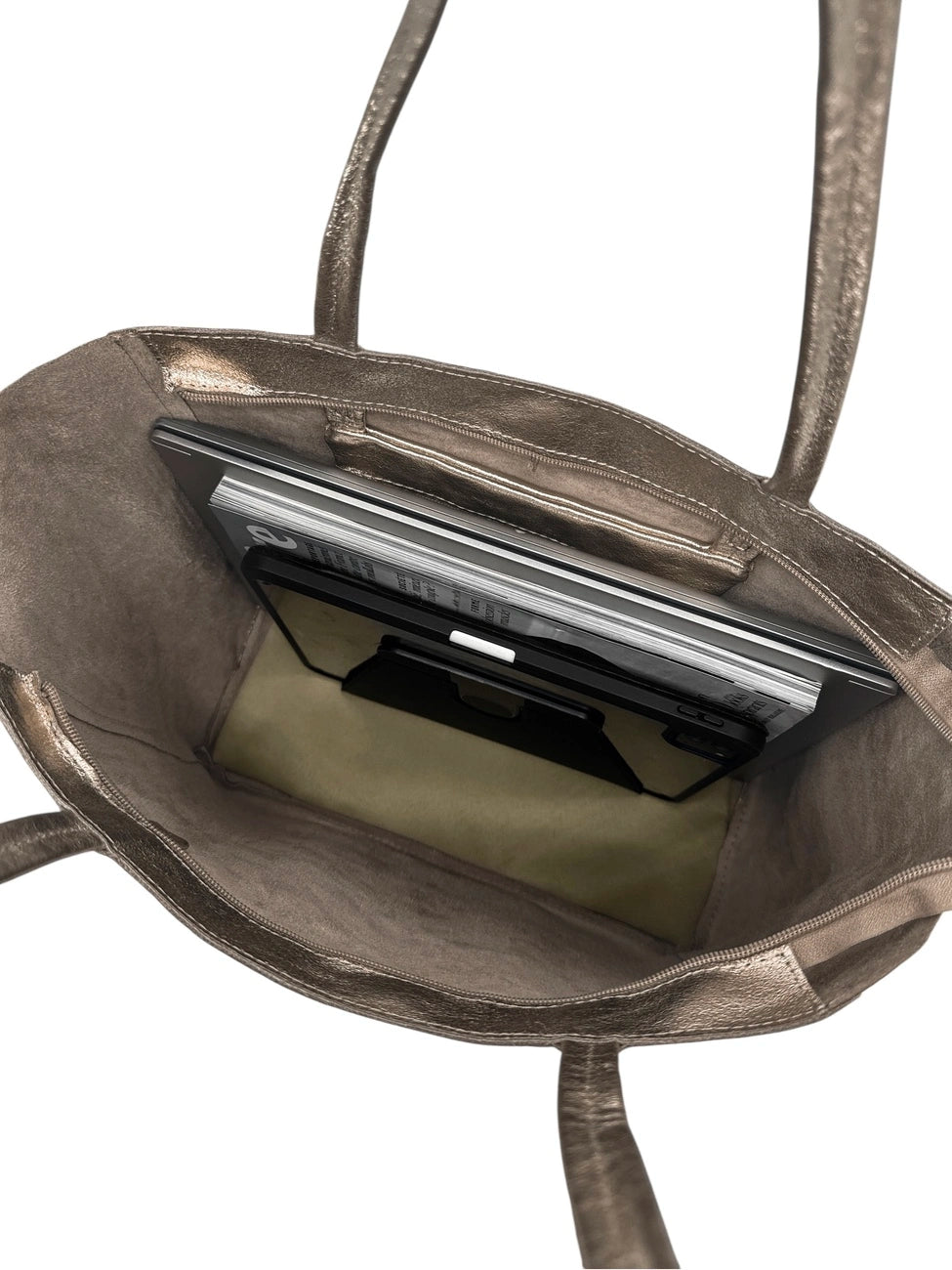 HOBART Iridescent Champagne Metallic Leather Tote Bag