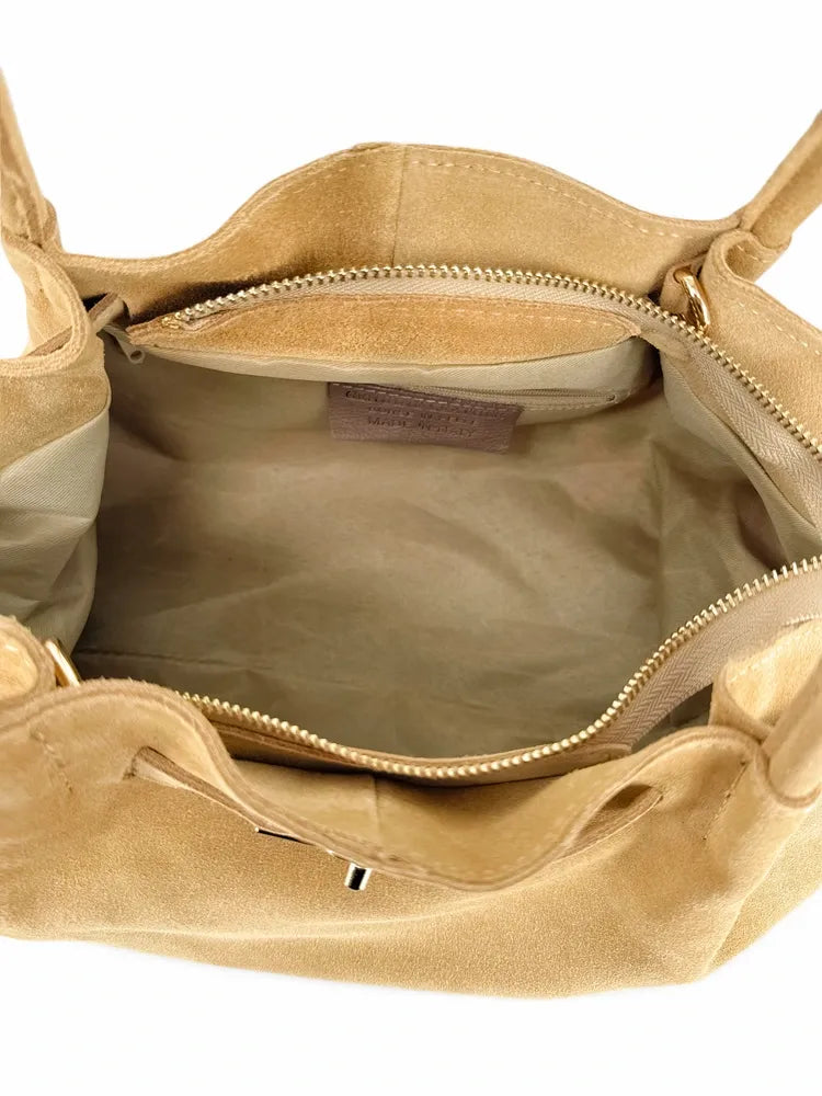 Sac cabas loose en croûte de cuir ALANA Taupe