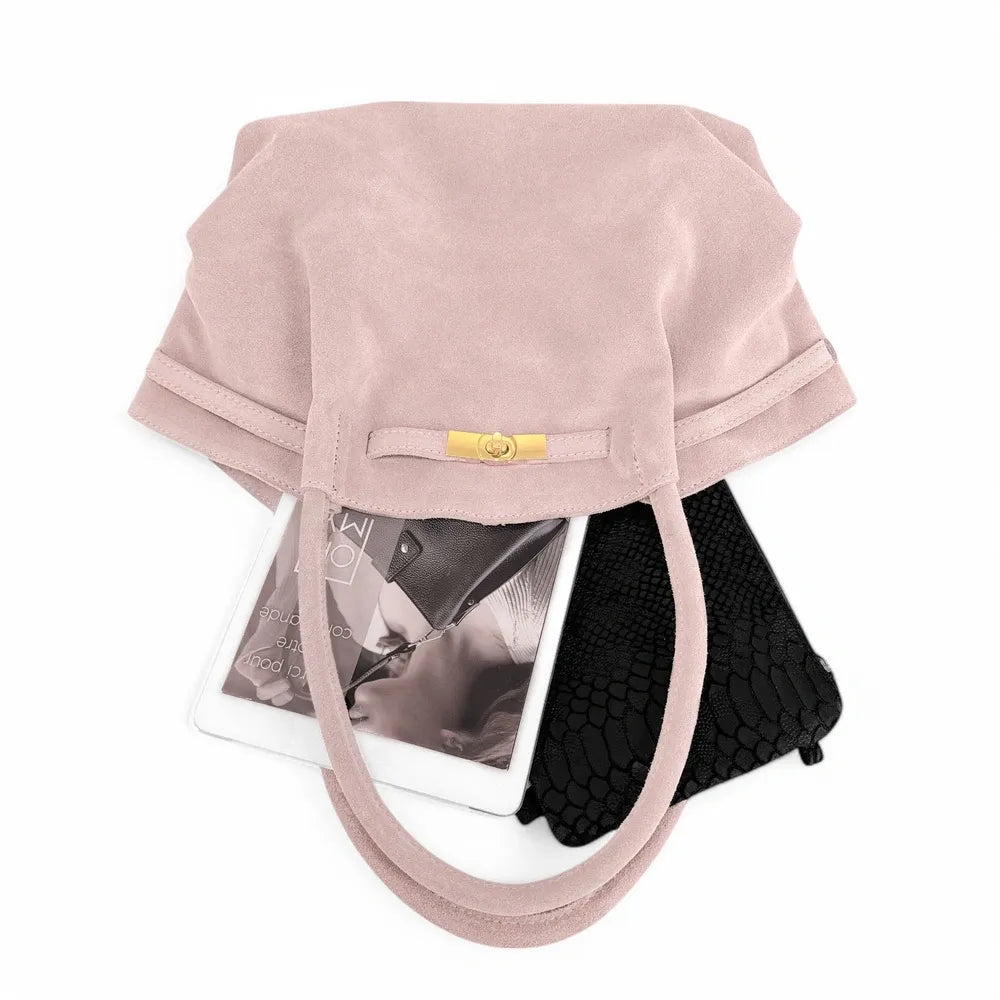Sac cabas loose en croûte de cuir ALANA Rose nude