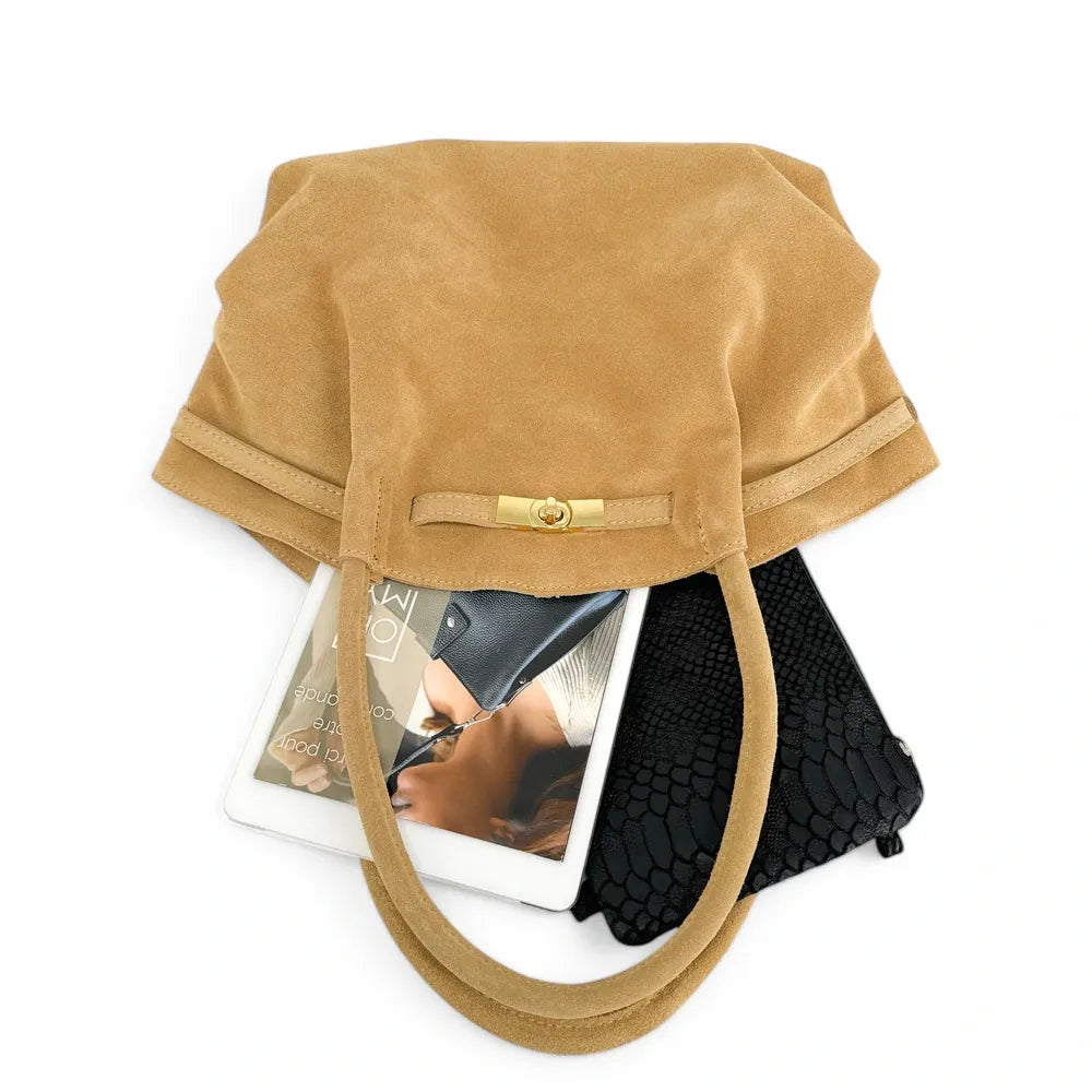 Sac cabas loose en croûte de cuir ALANA Taupe