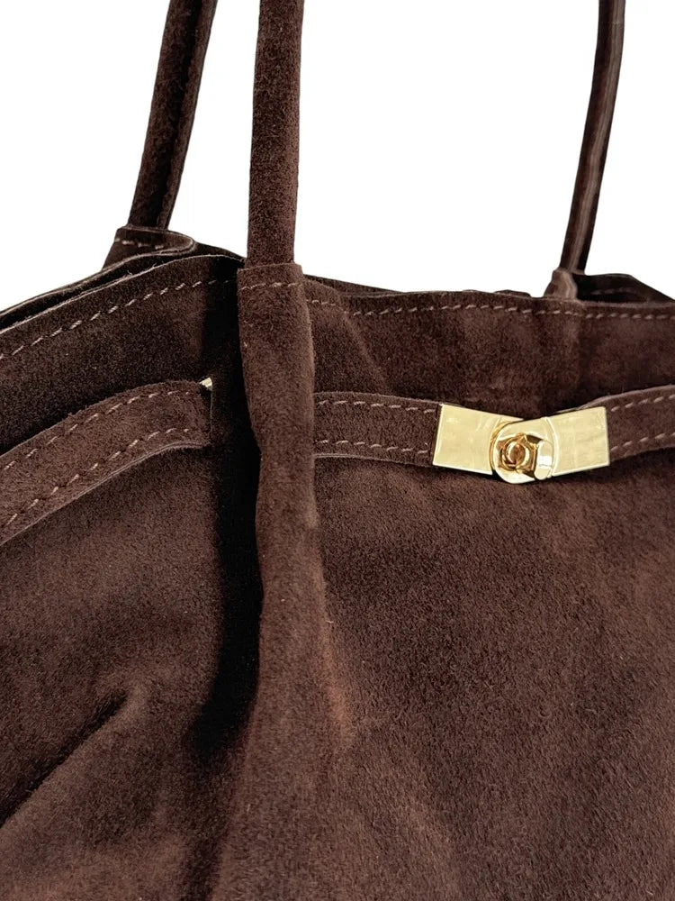 Sac cabas loose en croûte de cuir ALANA Chocolat
