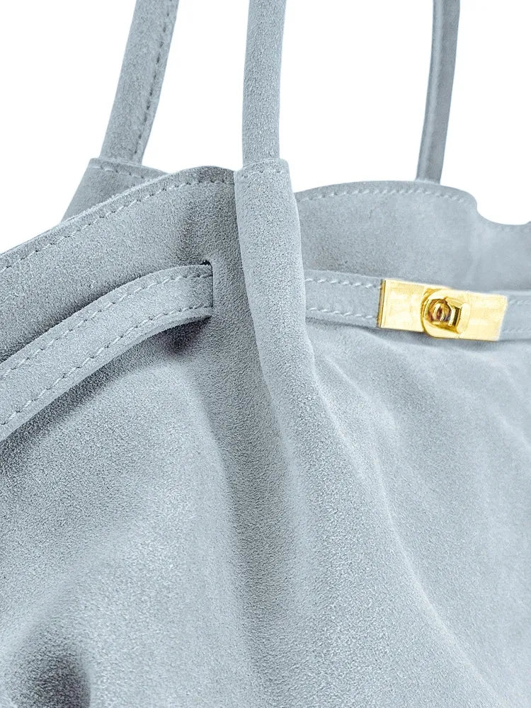Sac cabas loose en croûte de cuir ALANA Bleu pastel