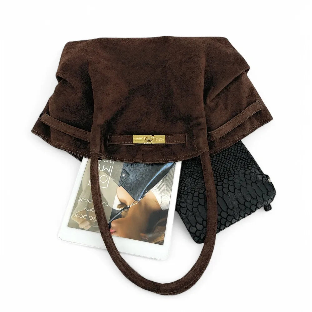 Sac cabas loose en croûte de cuir ALANA Chocolat