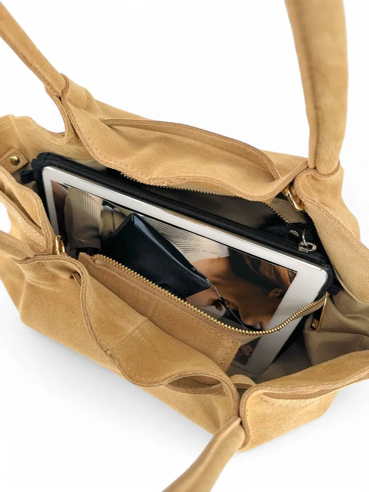 Sac cabas loose en croûte de cuir ALANA Taupe