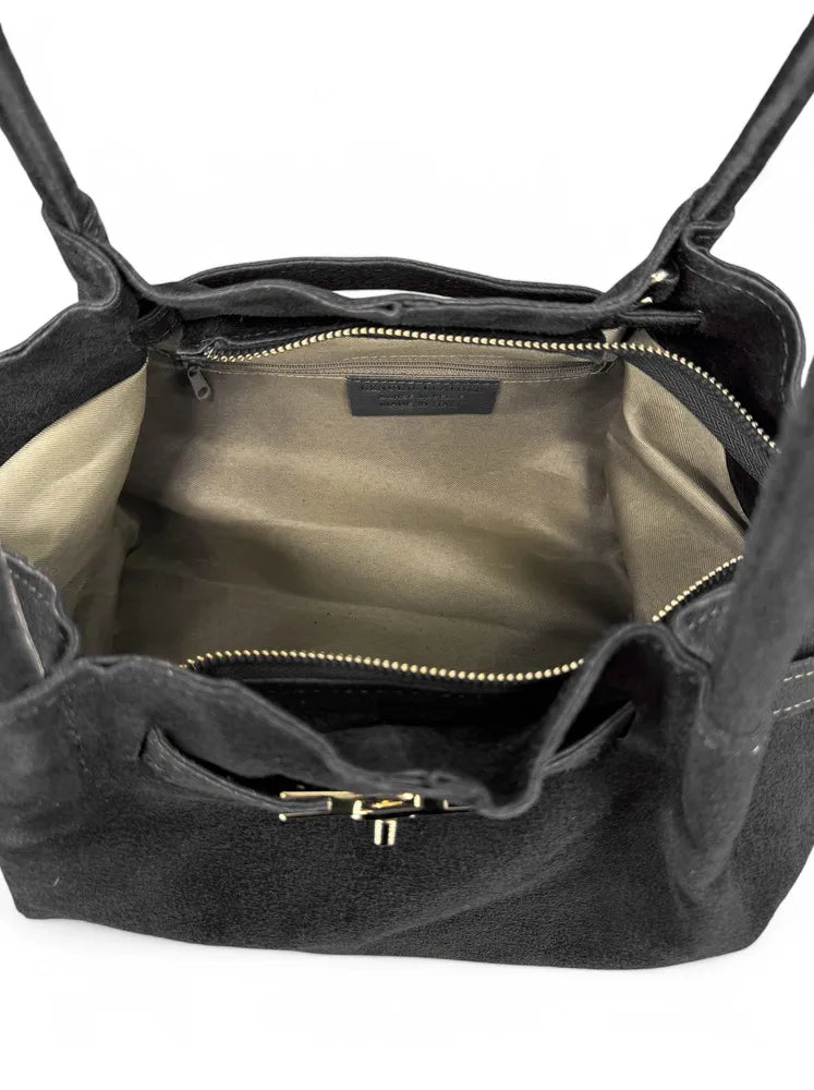 Sac cabas loose en croûte de cuir ALANA Noir