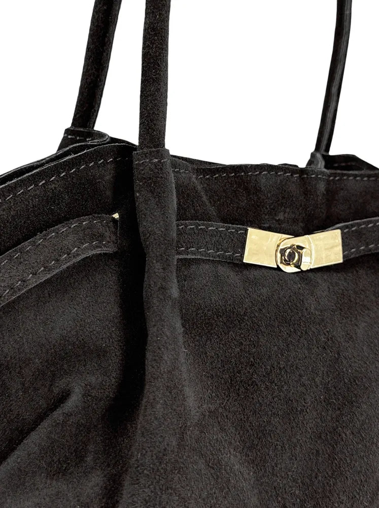 Sac cabas loose en croûte de cuir ALANA Noir