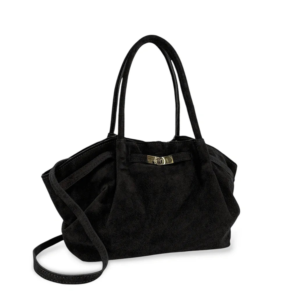 Sac cabas loose en croûte de cuir ALANA Noir