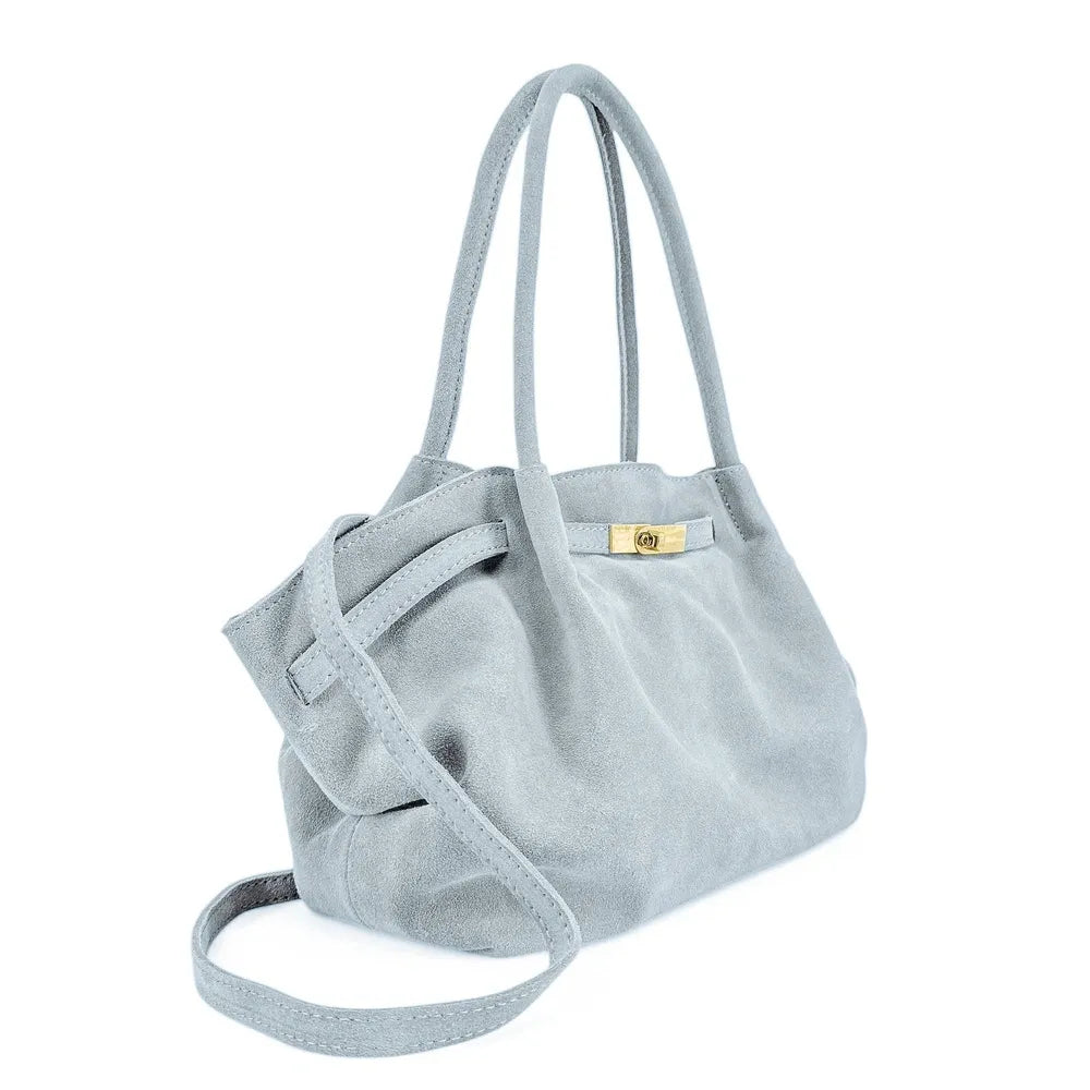 Sac cabas loose en croûte de cuir ALANA Bleu pastel