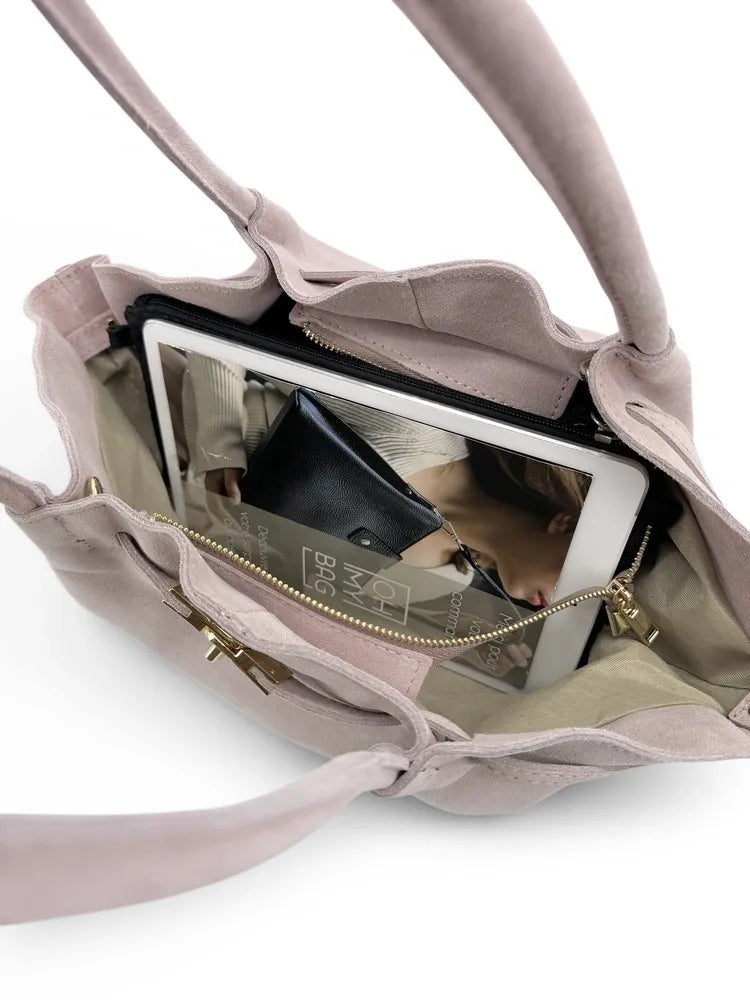 Sac cabas loose en croûte de cuir ALANA Rose nude
