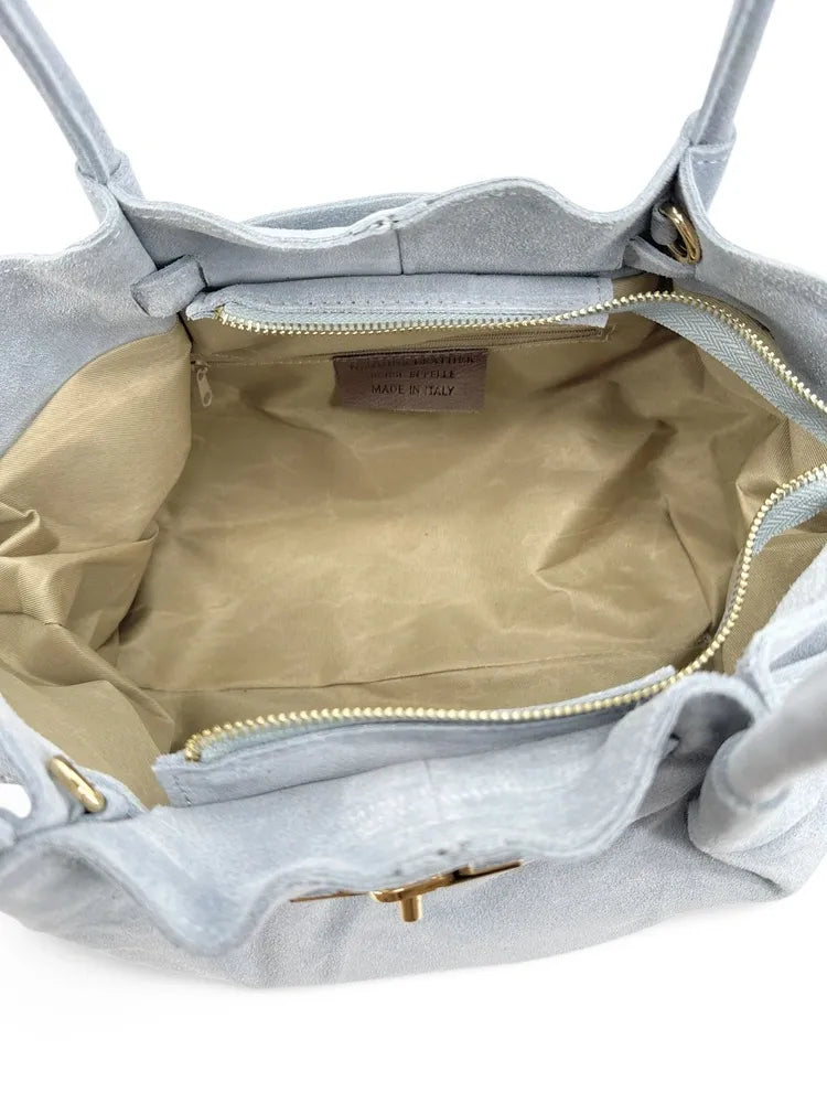 Sac cabas loose en croûte de cuir ALANA Bleu pastel