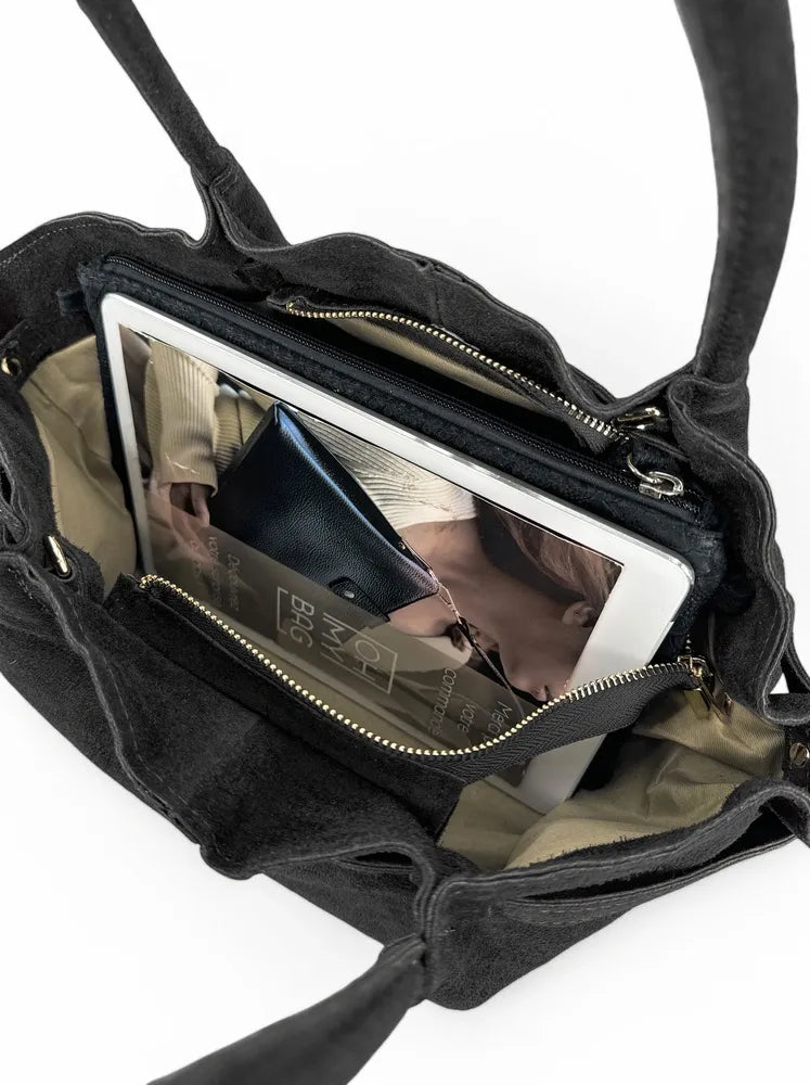 Sac cabas loose en croûte de cuir ALANA Noir