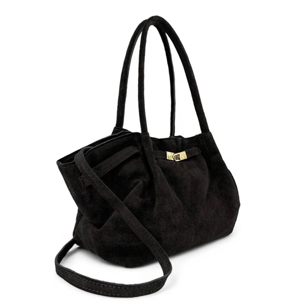 Sac cabas loose en croûte de cuir ALANA Noir