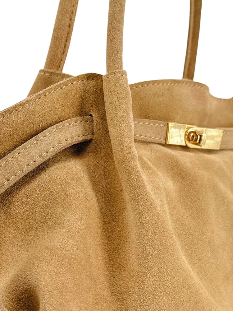 Sac cabas loose en croûte de cuir ALANA Taupe
