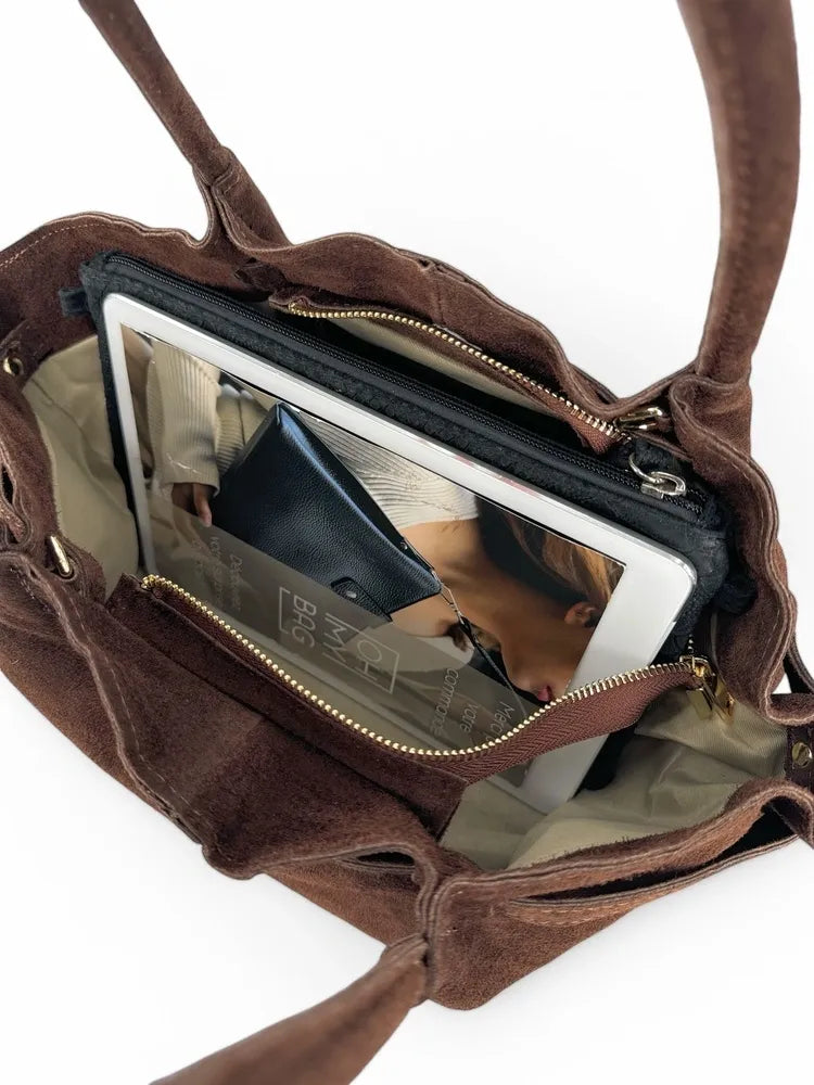 Sac cabas loose en croûte de cuir ALANA Chocolat