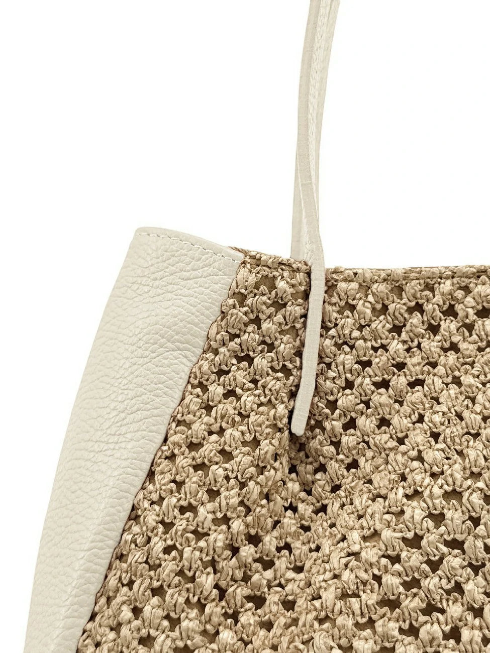 Shopper aus genarbtem Leder und Raphia OXANE Cremebeige