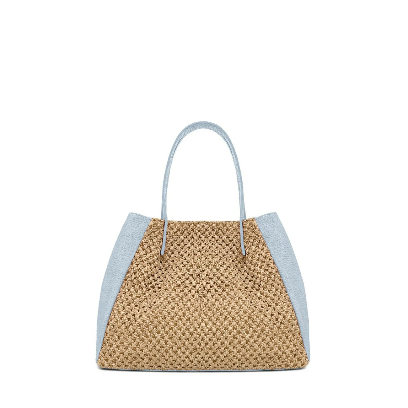 Sac cabas en cuir grainé et raphia OXANE Bleu pastel