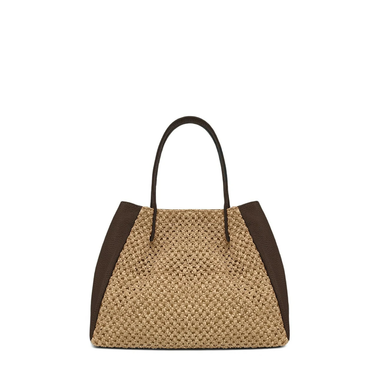 Sac cabas en cuir grainé et raphia OXANE Marron cacao