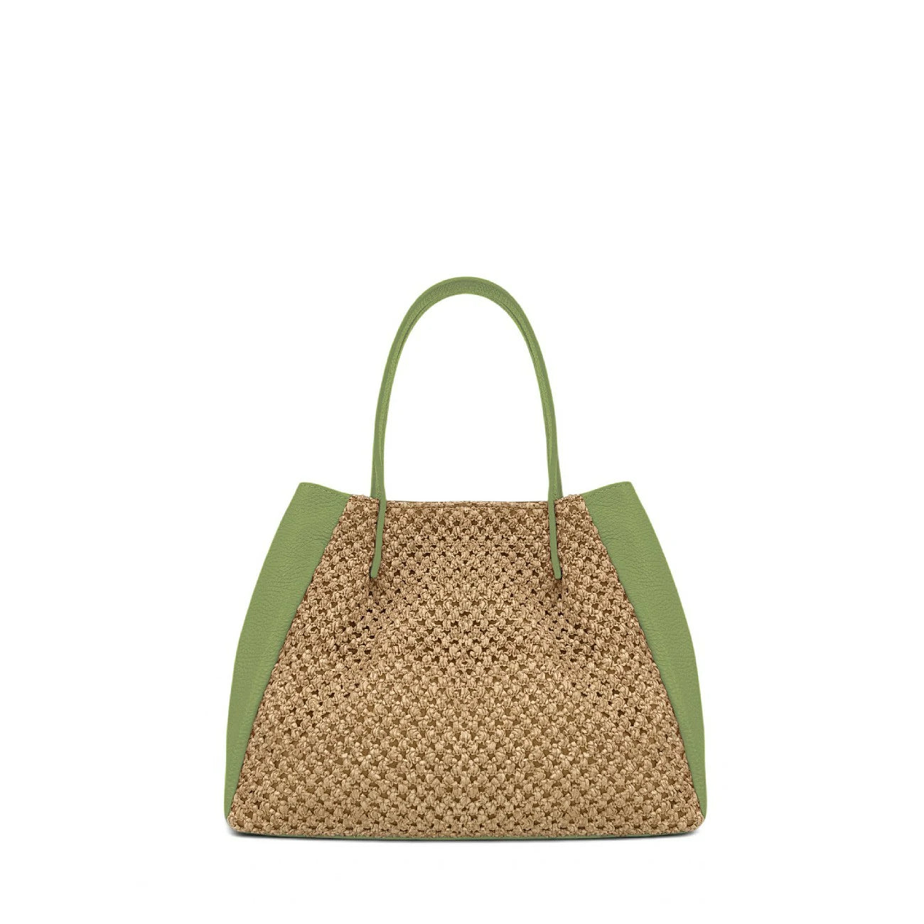 Sac cabas en cuir grainé et raphia OXANE Vert matcha latte