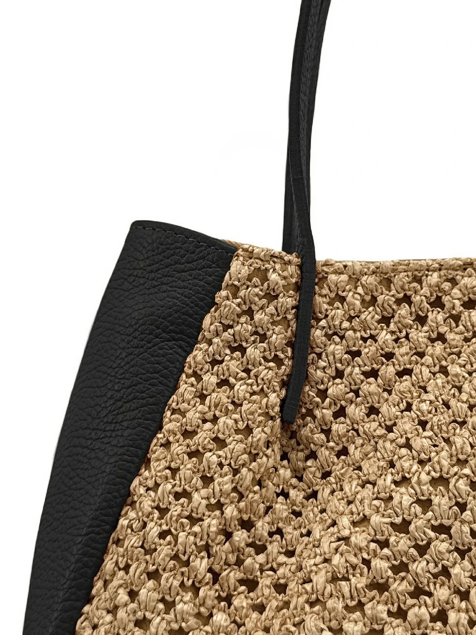 Shopper aus genarbtem Leder und Raffia OXANE Schwarz