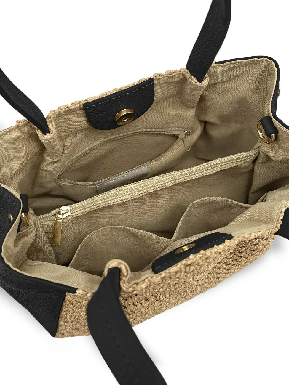 Shopper aus genarbtem Leder und Raffia OXANE Schwarz