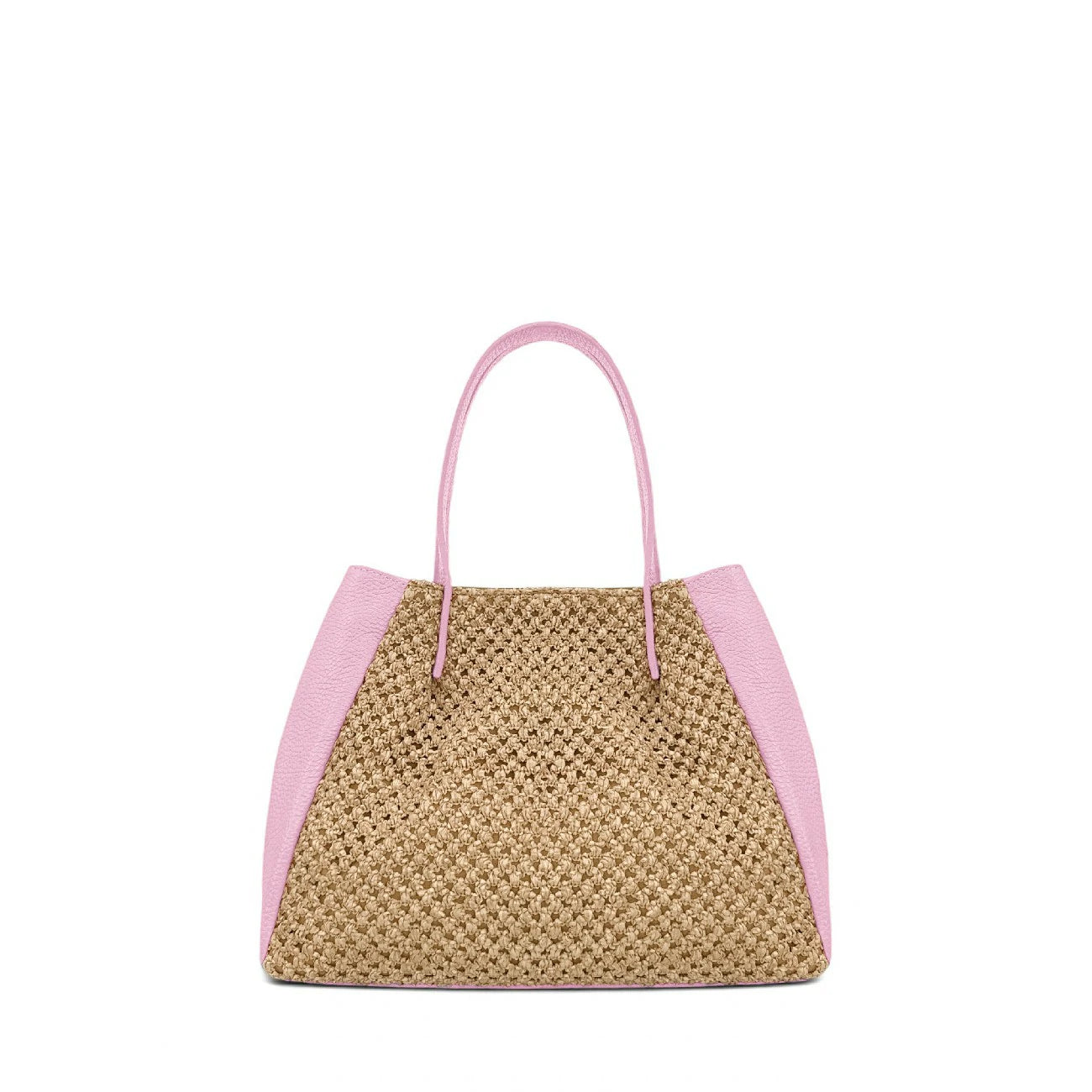 Sac cabas en cuir grainé et raphia OXANE Rose pastel