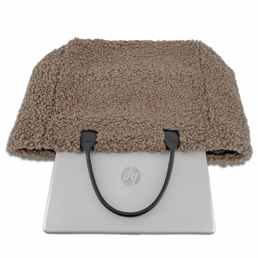 Sac cabas en cuir et peluche GRAND PILOU Taupe foncé