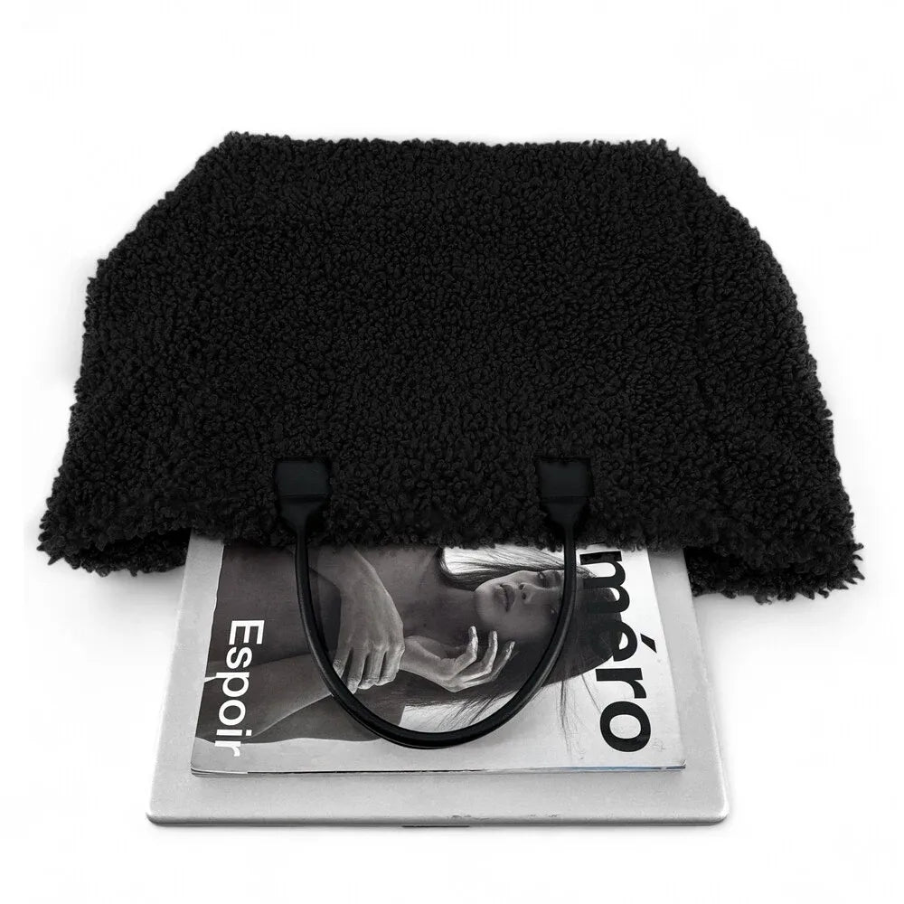 Sac cabas en cuir et peluche GRAND PILOU Noir