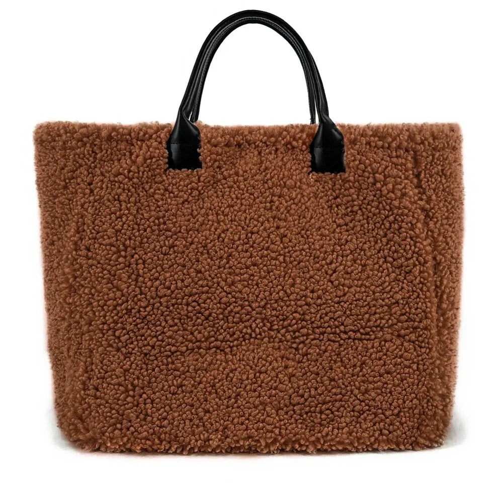 Sac cabas en cuir et peluche GRAND PILOU Chocolat