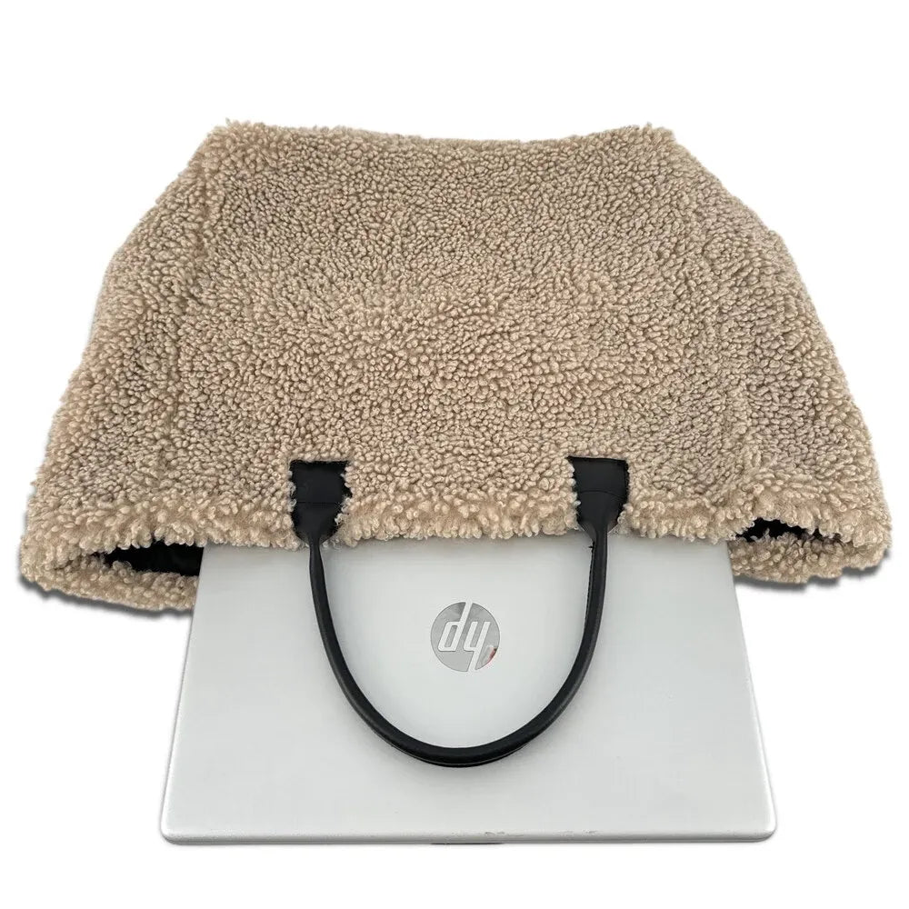 Sac cabas en cuir et peluche GRAND PILOU Taupe