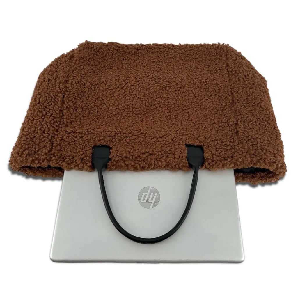 Sac cabas en cuir et peluche GRAND PILOU Chocolat