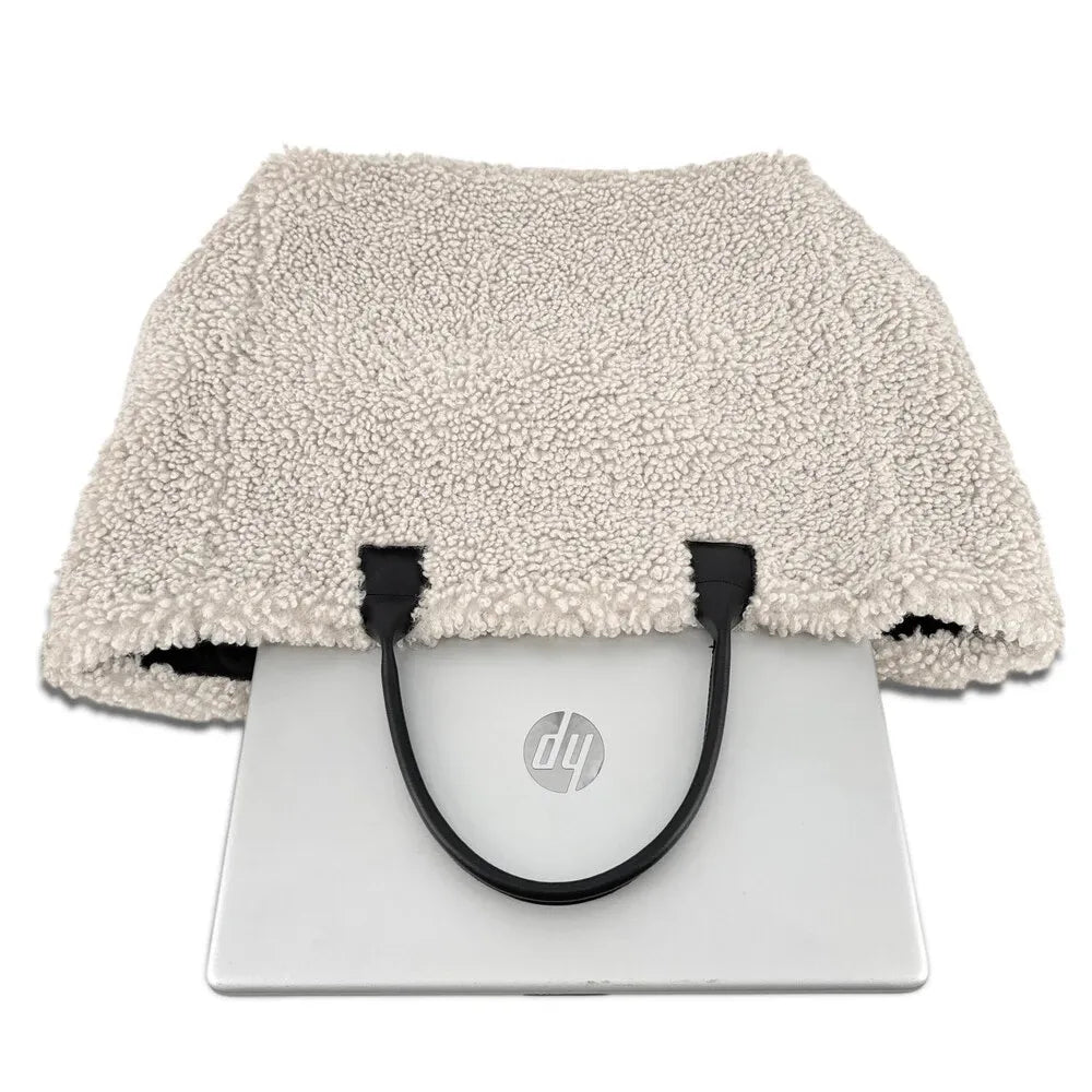 Sac cabas en cuir et peluche GRAND PILOU Beige crème